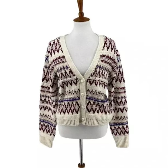 Rag & Bone sz S Willow Fair Isle Merino Wool Cardigan in Ivory Multi - Picture 10 of 16
